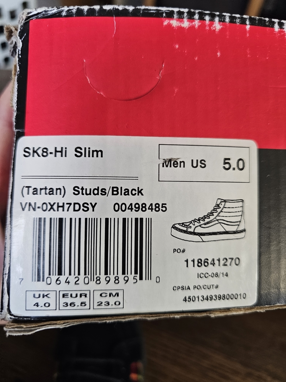 Vans Sk8-Hi Plaid High-Top Sneakers - Black & Red Size Womens 6.5 Mens 5 - Picture 10 of 12